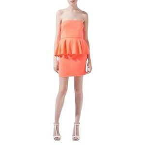 Zara Collection Womens Dress Size Medium Neon Orange Strapless Knit Peplum